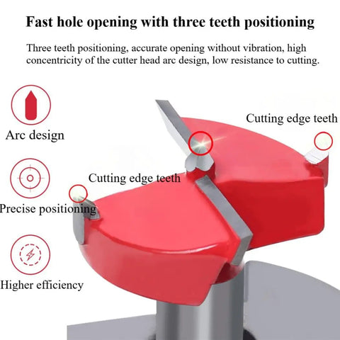 Top Shelf Heavy Duty 5 Piece Cemented Carbide Forstner Drill Bit Set With Adjustable Depth Stopper showing cutting edge teeth and arc design.