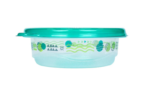 Round container from 20 Piece Color Coded Food Storage Set With Lids For Lunches, Meal Prep, And Leftovers, BPA free, teal lid