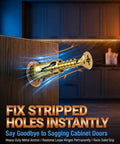 Expansion Hinge Repair Anchor Set For Cabinets And Doors, 6x14mm Short, shown fixing stripped wood cabinet hinge
