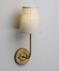 Rustic Wall Sconce With Flared Linen Shade Vertical Mount Bedside Light For Bedroom And Reading Room Antique Style Lamp 60W Max