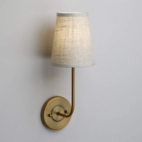 Rustic Wall Sconce With Flared Linen Shade Vertical Mount Bedside Light For Bedroom And Reading Room Antique Style Lamp 60W Max