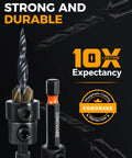Close-up of All In One Countersink Drill Bit Set For Woodworking By Comoware, showing durability and phosphate coating.