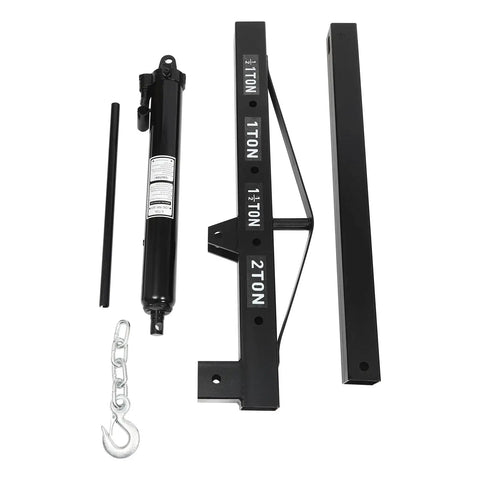 Built Tough Two Ton Hydraulic Engine Hoist With Folding Cherry Picker Design And Integrated Stands components including hydraulic pump and supports.
