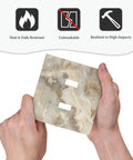 Light Slate Marble Pattern Double Toggle Switch Plates Decorative Outlet Cover Wall Faceplate With Premium Dual Gang Design being held.