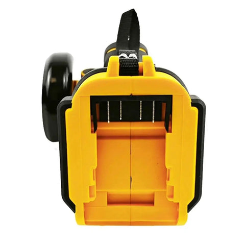 Pro Grade 3 Inch Cordless Mini Angle Grinder Rock Solid Workhorse Power Tool rear view showing battery compartment and strap.