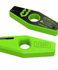 Two Bullseye Bore CG1-101 drill guides, neon-green plastic with circular holes for straight drilling.