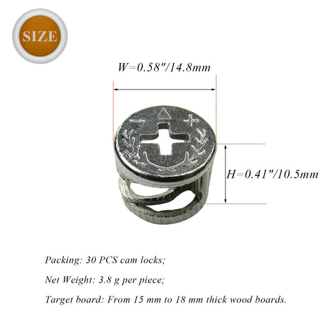 Tough As Nails Cam Lock Fasteners For Furniture Building And Cabinet Connectors With Hidden Deck Fitment No Sweat Setup Pro Grade Wood To Wood Joining Hardware 30 Piece Bulk, size 0.58" x 0.41".