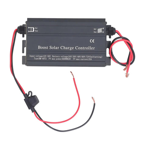 Heavy Duty Mppt Solar Charge Controller With Four Digit Display And High Efficiency Boost Technology For Rv Camper Van And Off Grid Power Zero Sweat Setup, showing unit with wires.