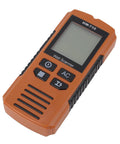 5 in 1 Wall Scanner Stud Finder with Advanced LCD Screen Five Measuring, showing orange handheld device with buttons and display.
