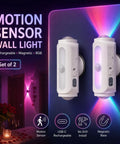 Rechargeable Motion Sensor Wall Lights Peel And Stick Sconces Set Of Two Wireless Magnetic Fixtures with RGB glow for hallways.