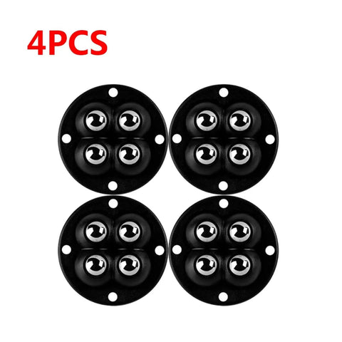 Four-piece set of Self Adhesive 360 Degree Stainless Steel Casters for bins and furniture with ABS core, ultra quiet design.