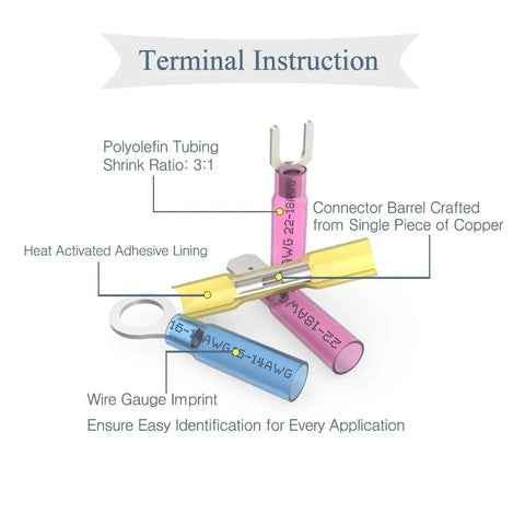 Massive 540 Piece Ring Heat Shrink Crimp Terminals Kit Features Insulated Butt Wire, Male Female Spade Terminal Connectors For Solid Electrical Cable Repairs And Professional Wiring Jobs Right Now, heat shrink terminal diagram