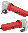 Acivirdde Electric Sheet Metal Shears For Precise Cuts And Heavy-Duty Projects Stainless Steel Construction With All-Copper Motor For Long-Lasting Use In Boat Building Industrial Workshop Applications, close-up of motor and carbon brush.