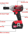 Cordless 21V Half Inch Brushless Impact Wrench With 3.0Ah Battery And Fast Charger, air inlet and variable speed trigger
