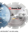 Two carbide-tipped 10-inch saw blades for ripping and crosscutting, 50 tooth count with non-stick coating, ideal for woodworking.