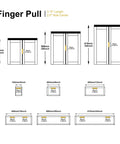 Diagram of Edge Black Finger Pulls for Cabinets showing dimensions and installation guide, 3.15 inch length, concealed back mount, matte black.