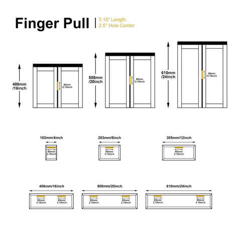Diagram of Edge Finger Pulls For Cabinets Invisible Concealed Aluminum Flat Hidden Drawer Pulls, dimensions labeled in mm and inches.