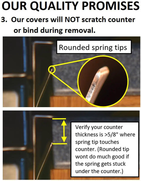 Diagram showing spring tips on Marine Grade 316 Stainless Steel Stove Gap Covers 23.4 Inch Long, Oven Side Gap Filler.