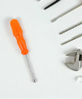 Heavy Duty Hex Socket Screwdriver Wrench With Swappable Bits For Nuts And Bolts on a white background, matte orange handle.