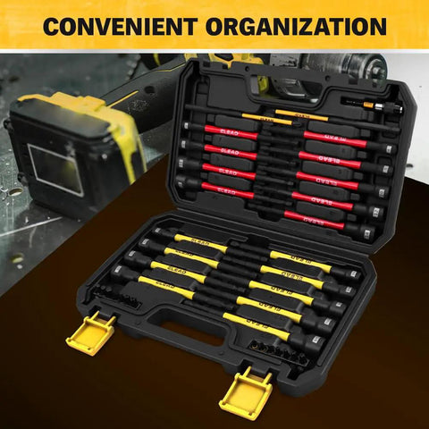 Nut Driver Bit Set With Magnetic Tips, 35-Piece Extra Long Nut Driver Kit For Impact Drills, open case view