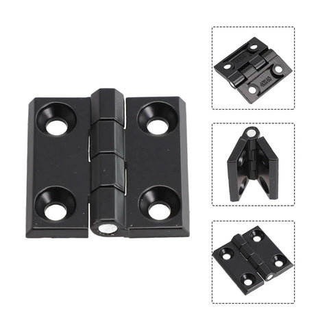 Durable Stainless Steel Butt Hinges For Cabinets And Shed Doors 40mm flat hinge shown in black finish, multiple angles.