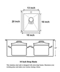 Dimensions diagram of Gunmetal Black Drop In Bar Sink For Small Kitchens And RVs, 15x20 Inch Stainless Steel 16 Gauge Top Mount Wet Bar Prep Sink