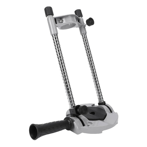 Portable Drill Press Adapter And Drill Guide Jig Stand with Heavy Duty Aluminum Cast Iron Build for vertical and angled wood drilling.