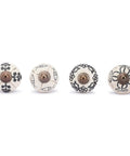 Vintage Style Off White Ceramic Cabinet Knobs And Handmade Drawer Pull Handles Featuring Glossy Antique Texture That Offer A Dang Nice Upgrade For Your Kitchen Counters, showcasing four unique designs.