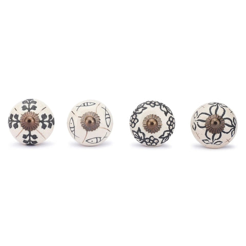 Vintage Style Off White Ceramic Cabinet Knobs And Handmade Drawer Pull Handles Featuring Glossy Antique Texture That Offer A Dang Nice Upgrade For Your Kitchen Counters, showcasing four unique designs.