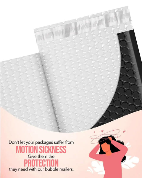 Black Bubble Mailers 4x8 Inches Self-Sealing Padded Envelopes, 200 Pack, detailing bubble wrap and adhesive strip