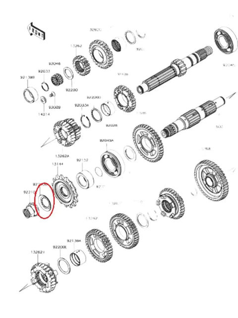 Diagram showing front sprocket lock washer placement for Kawasaki ZX10R, ZX6R, ZX9R street bikes, 1994 to 2015 models