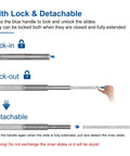 20 Inch Rugged Heavy Duty Drawer Slide With Lock, 2 Inch Width, 125 Lb Load Capacity, lock-in lock-out mechanism shown
