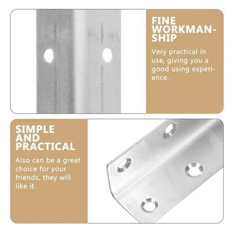 Heavy Duty L Shaped Corner Brackets For Furniture Reinforcement, Stainless Steel 90 Degree Shelf Support Braces, close-up detail