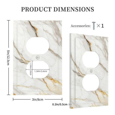 Sleek White And Gold Marble Abstract Light Switch Covers And Wall Plates Tough As Nails Polycarbonate Outlet Faceplates dimensions image.