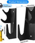 Heavy Duty Floor Jack Wall Mount Organizer Brackets For Stands And Trolleys Garage Tool Hanger And Gear Setup Black Electro Plated Steel With Two Piece Handle Hydraulic Jack Stand Accessories, showing two black brackets and dimensions