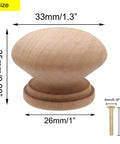 Unfinished Wood Cabinet Knob Set 20 Mushroom Drawer Pulls With Screws 1.3 Inch Diameter 1 Inch Height Solid Wood Dresser Knobs In Brown White Log Varnish Black And Unfinished, 33mm x 26mm with 30mm screw