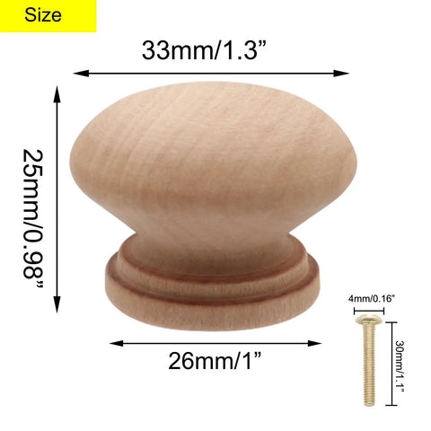Unfinished Wood Cabinet Knob Set 20 Mushroom Drawer Pulls With Screws 1.3 Inch Diameter 1 Inch Height Solid Wood Dresser Knobs In Brown White Log Varnish Black And Unfinished, 33mm x 26mm with 30mm screw