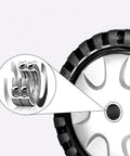 Close-up of heavy-duty PU wheel with sealed bearings for Set Of Four Industrial Swivel Casters With Secure Locking Brake And Straight Up Tough Pu Wheels Plus M20 Threaded Stem For Workbenches Cabinets And Shop Rigs.