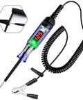 Pro Grade DC Voltage Tester Pen With LED Display 3 To 120V Range Auto Bidirectional Testing Handy Car Battery Polarity And Continuity Check Fuse Diagnostic Tool For Auto Electricals, coiled lead and clip