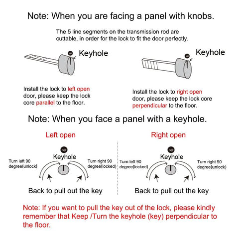 Diagram showing installation instructions for 6.3 Inch Privacy Pocket Door Lock With Key Recessed Sliding Door Mortise Lock.