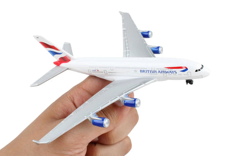 Hand holding British Airways A380 Diecast Model Plane White Dope Collectible For Aviation Fans Realistic Details Great Display Piece