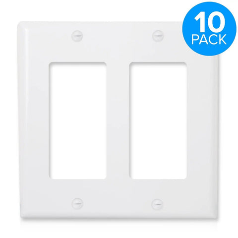 10 Pack 2 Gang Decorative Outlet Wall Plates White Standard Size Covers For Light Switches Outlets Timers Or Dimmers With Screws Included Easy To Install Sleek Wall Plate For Modern Homes And Offices