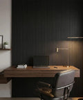 Modern office setup featuring 6 Pack Black Acoustic Foam Panels 1 X 24 X 24 Inch Soundproof Wedge Tiles mounted on wall.
