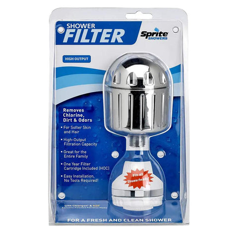 Universal High Output Shower Filter With Chlorgon Filtration Chrome Low Profile 4 Inch Extension Replaceable HOC Cartridge