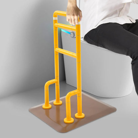 Chair And Couch Stand Assist Bar With Auto Light For Easy Getting In And Out, Yellow, shown in use beside a chair
