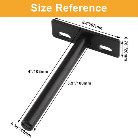 Rock Solid Four Inch Floating Shelf Brackets Set Of Four In Matte Black featuring invisible mounting size reference with dimensions shown.