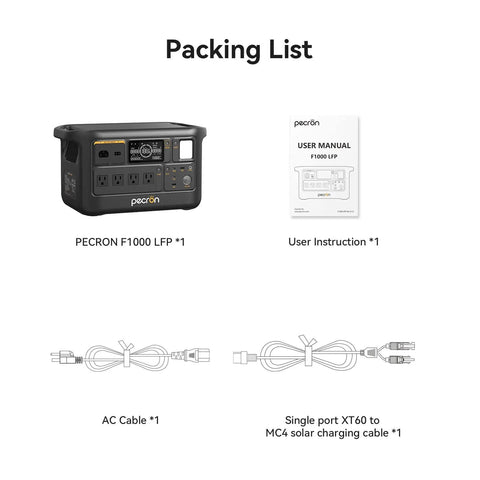 Packing list of Your All In One Portable Power Station With 960Wh LiFePO4 Battery And 1500W Pure Sine Wave Output, Solar Generator