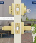 Two Pack Door Handleset With Single Cylinder Deadbolt Satin Brass Finish Reversible For Right Or Left Handed Doors Keyed Entry Square Deadbolt Lock Set on door