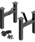 Set Of 2 18 Inch Black H Shape Bench Table Legs Includes Brackets And Square Pads Heavy Duty Carbon Steel Rust Resistant