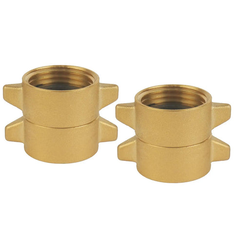 Two Pack Garden Hose Female To Female Adapters With Dual Swivel Brass Three Quarter Inch GHT Connectors For Male Hoses, Heavy Duty Hose Couplers With Extra Washers, No Fuss Quick Connect, Built To Last. brass 2-pack